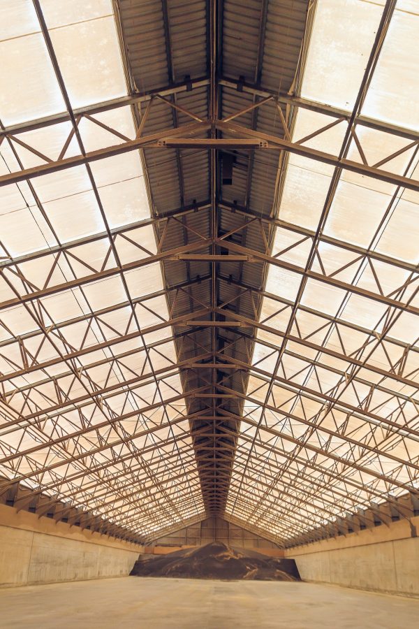 Interiors of a warehouse for storing grains in bulk